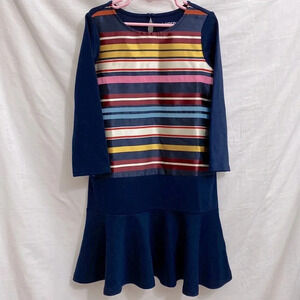 Lands’ End Long Sleeve Drop Waist Striped Ribbon Front